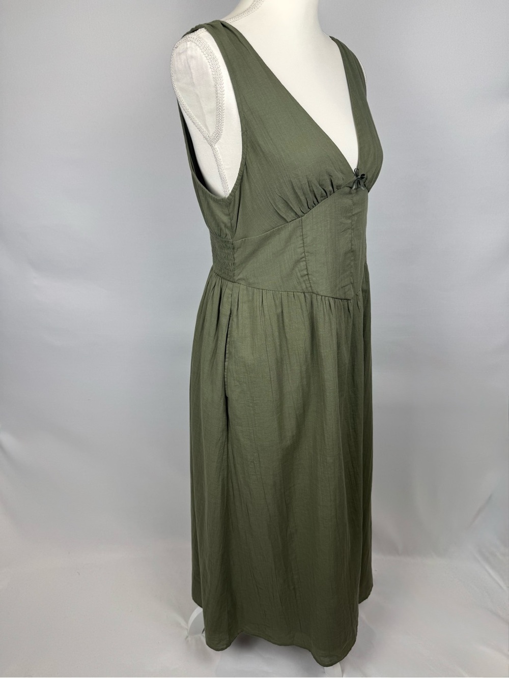 American Eagle V-Neck Corset Midi Dress Sundress Olive Green Pockets Medium - Picture 4 of 10